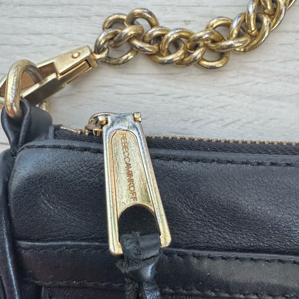 Rebecca Minkoff Black Leather Mini MAC Crossbody Bag Gold Tone Hardware - Picture 6 of 13